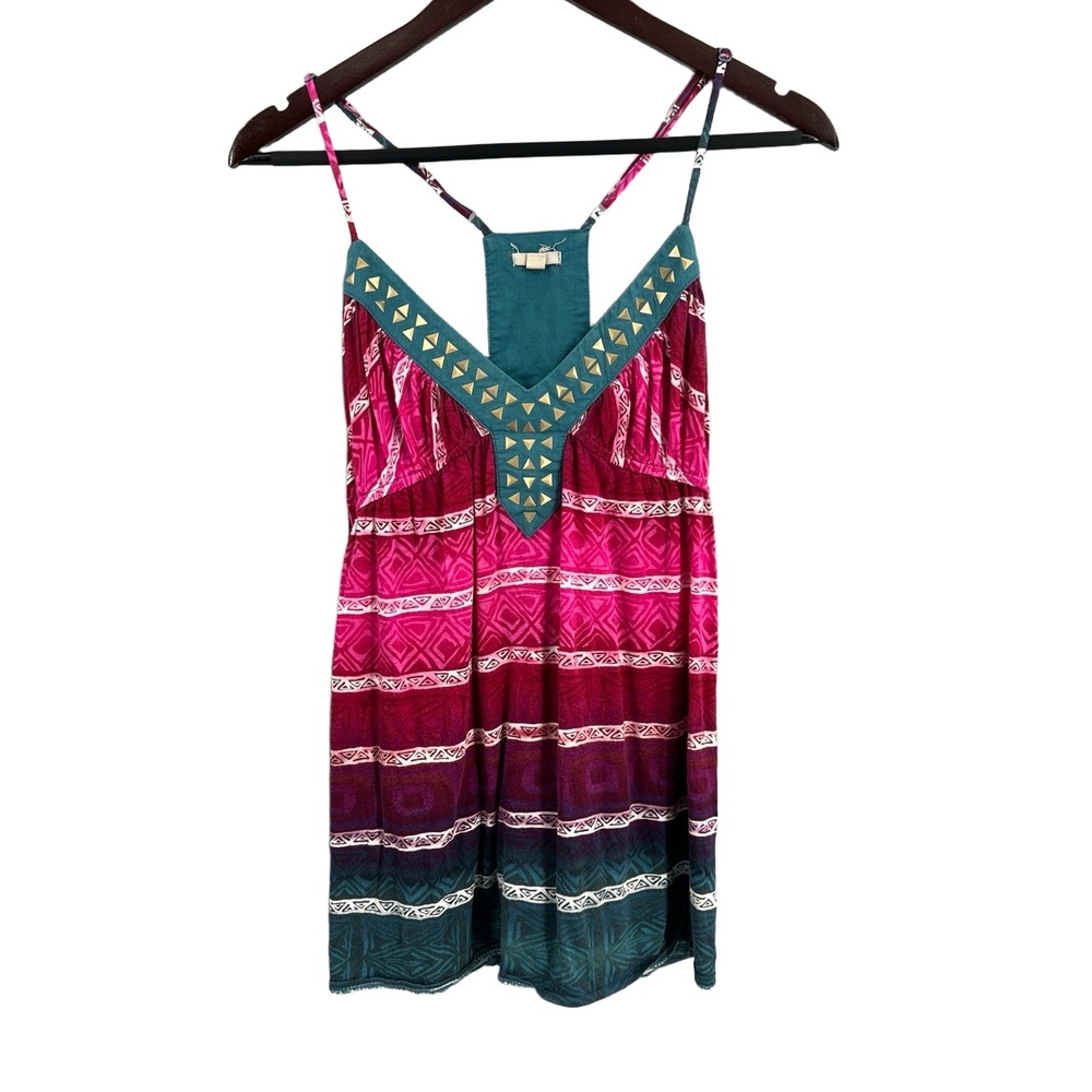 Ecoté Tank Top Babydoll Boho Tribal Print Studded Strappy Y2K Women’s Large